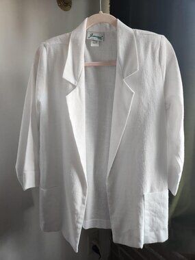 Vintage Joanna Women’s White Open Front No-Button Notch Blazer M/L